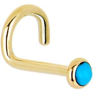   14KT Yellow Gold 2mm Turquoise Left Nostril Screw   18 Gauge Jewelry