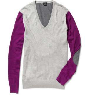    Knitwear  V necks  Panelled V Neck Knitted Cotton Sweater