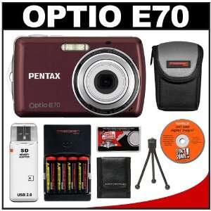  Pentax Optio E70 Digital Camera (Wine Red) + Batteries 