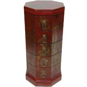  Red Lacquer Five Drawer Octagonal Chest: Home & Kitchen
