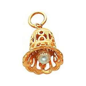  14K Gold Wedding Bell with Pearl Charm Jewelry