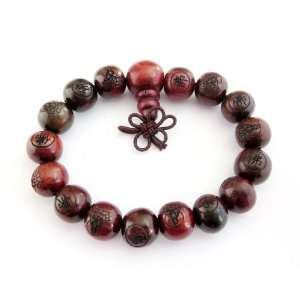  Buddhist 12mm Wood Beads Fo Kwan yin Mala Meditation Wrist Bracelet