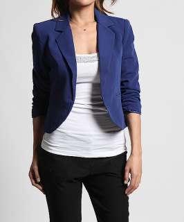 MOGAN 3/4 Ruched Sleeve Cropped Tailored BLAZER Chic Suit Casual 