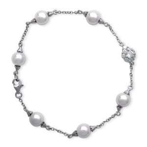   Silver Faux Pearl Link Bracelet (Nice Mothers Day Gift, Special Sale