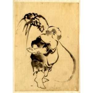 1830 Japanese Print . Hotei, the god of good fortune, one of the seven 