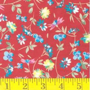  45 Wide Stretch Shirting Spring Time Red Flower Fabric 