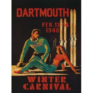 DARTMOUTH 1948 CARNIVAL SKI SKIING WINTER SPORT SMALL VINTAGE POSTER 