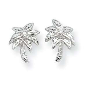  Sterling Silver CZ Palm Tree Post Earrings: Jewelry