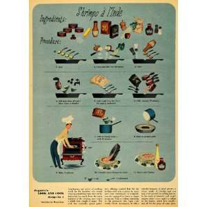 1947 Print Esquire Look & Cook Shrimps Recipe No. 4   Original Color 
