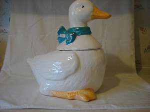WHITE GOOSE WITH BLUE RIBBON COOKIE JAR  