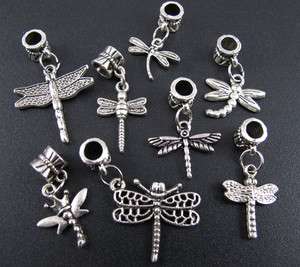 Mix 100pcs Tibetan Silver Nice Dragonfly Dangle Beads Fit Charm 