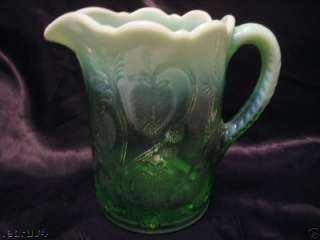 vintage GUERNSEY GLASS Cambridge NEAR CUT STRAWBERRY opalescent green 