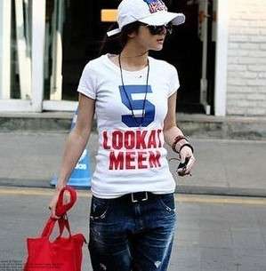 Ladies Women Korean Style Short Sleeve Cool logo T shirt T shirt 