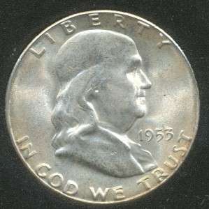 USA   1953 S, Franklin, Silver Half Dollar   Ch Unc  
