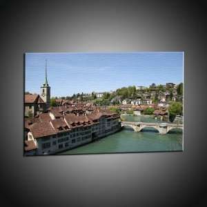 Kunstdruck Altstadt, Nydeggbrücke und Fluß Aare, Bern in 80x110 cm