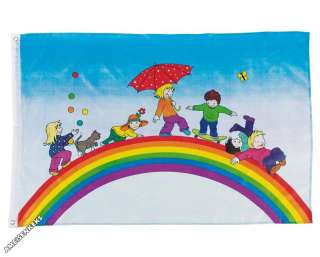 FLAGGE Spielende Kinder Kinderflagge Regenbogen Fahne  