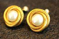 USED CHANEL Pearl and Gold Gorgeous Round Earrings 100% Auth! Japan 
