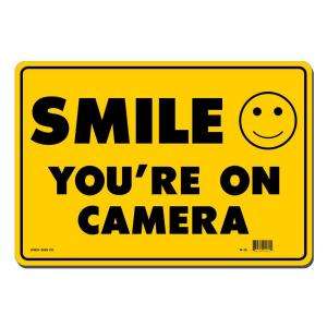   Co. 14 in. x 10 in. SignBlack on Yellow Styrene Smile Youre on Camera