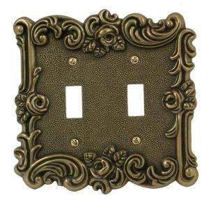 Amerelle Provincial 2 Gang Antique Brass Toggle Switch Wall Plate 
