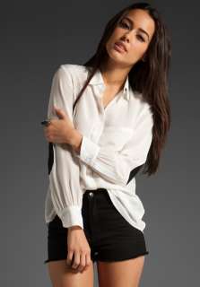 THAYER Polka Dot Chiffon Work Shirt with Elbow Patches in White/Black 