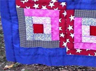Red White and Blue Stars Lap Log Cabin Quilt Blocks Top +++ NEW PHOTOS 