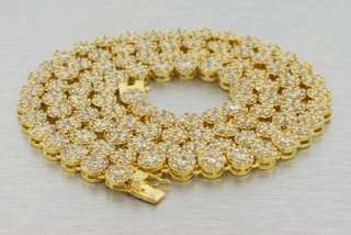 14K GOLD PLATED SIMULATED LAB DIAMOND CHAIN PAVE CLUSTER MENS ICED OUT 