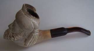 Antique CARVED MEERSCHAUM PIPE with Amber Stem  