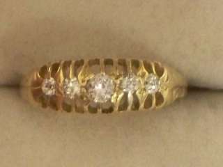 VICTORIAN 18CT GOLD LADIES 5 STONE DIAMOND RING  