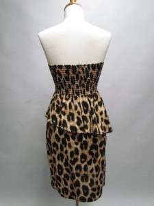   Black Leopard Print Sweetheart Asymmetrical Ruffled Peplum Dress SMALL