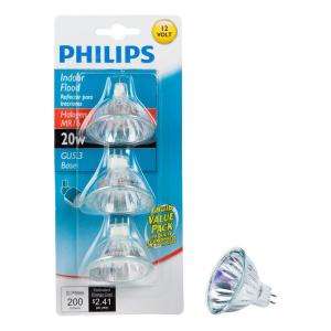 Philips 20 Watt MR16 12 Volt Halogen Light Bulbs (3 Pack) 415687 at 