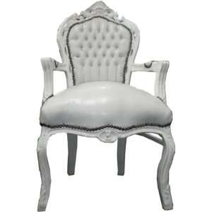 Barock Esszimmer Stuhl mit Armlehnen Weiß/Weiß Ludwig XIV Stuhl 