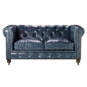 Home Decorators Collection Gordon 32 in. H x 66 in. W Blue Loveseat 