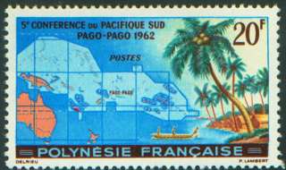 French Polynesia Map South Pacific #198 MLH 1962  