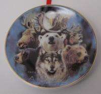   Ceramic Animal Collage Ornament Mini Hanging Plate 3 Wolf Bear Moose