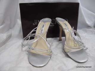 Jimmy Choo Silver Knotted Strap Ankle Wrap Heels 38  