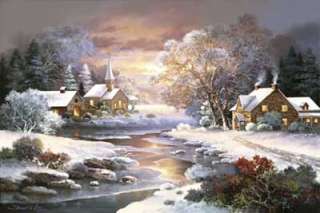 Winter Church   Cottage Chapel Evening Canvas James Lee  