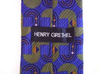 3158 HENRY GRETHEL Silk Necktie Mens Tie Blue Green  