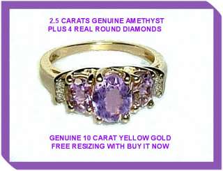 SUPERB AMETHYST REAL DIAMOND & REAL GOLD ANNIVERSARY RING  