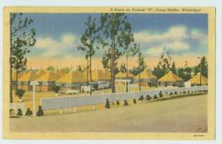 101207 TENT ROW AVE B CAMP SHELBY MISSISSIPPI MS POSTCARD 1941  