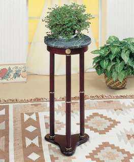   Cherry Finished Plant Stand with Round Green Marble Top  