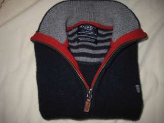   Elbow Patch Blue Half Zip Neck Wool Sweater Jumper Pullover Small