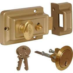 Rim Night Latch Front Door Lock & 3 Keys 60mm Backset  
