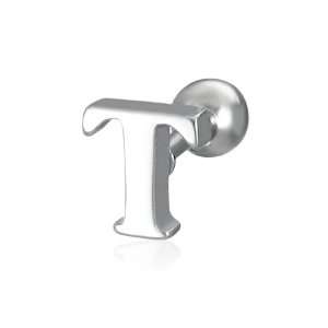   Steel Jewellery Shop   Alphabet Initial T Barbell Ear Plugs (pair