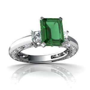   White Gold Emerald cut Created Emerald Engagement Ring Size 7 Jewelry