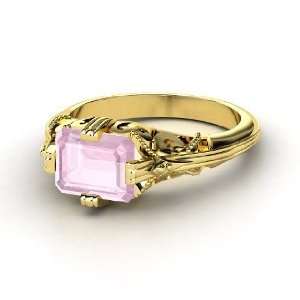   Acadia Ring, Emerald Cut Rose Quartz 14K Yellow Gold Ring Jewelry
