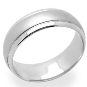 14K White Gold Wedding Bands For Men 7MM Domed Ring , Size 10 Jewelry