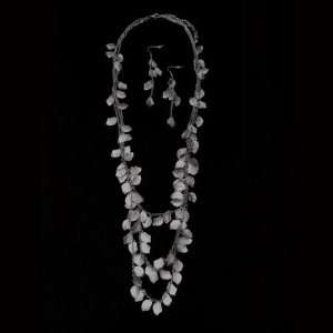 Brushed Silvertone Leaves Fashion Jewelry Multistrand Necklace and 