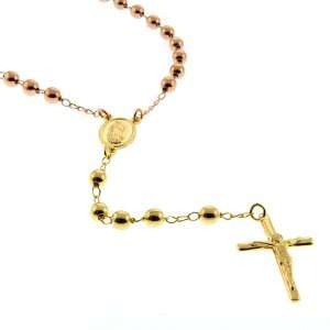   Tri Tone Gold Silver and Rose Gold Color Rosary Bead Chain Necklace