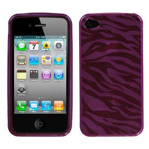   iphone 4 4S Cell Phone TPU Purple Zebra Silicone Skin Gel Cover Case