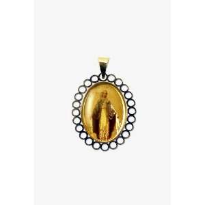  14k Yellow Gold, Colorful Miraculous Virgin Mary Pendant 